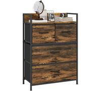 HOMCOM Mueble Organizador Cajonera de Tela con Cajones Plegables Estante Abierto y Marco de Acero Estilo Industrial para Salón Recibidor Dormitorio 60x29x85 cm Marrón Rústico