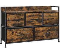 HOMCOM Mueble Organizador Cajonera de Tela con Cajones Plegables y Marco de Acero Estilo Industrial para Salón Recibidor Dormitorio 98x29x63 cm Marrón Rústico