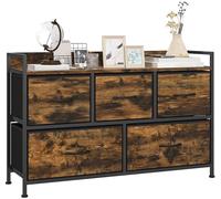 HOMCOM Mueble Organizador Cajonera de Tela con Cajones Plegables y Marco de Acero Estilo Industrial para Salón Recibidor Dormitorio 98x29x63 cm Marrón Rústico