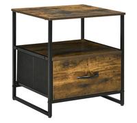 HOMCOM Mesita de Noche Marrón Rústico con 1 Cajón de Tela Plegable Mesa Auxiliar Elegante para Oficina Estudio 45x40x50,5 cm Aosom España