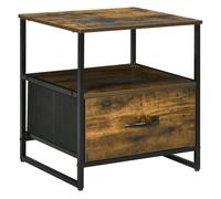HOMCOM Mesita de Noche Marrón Rústico con 1 Cajón de Tela Plegable Mesa Auxiliar Elegante para Oficina Estudio 45x40x50,5 cm Aosom España