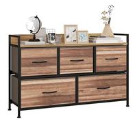 HOMCOM Mueble Organizador Cajonera de Tela con Cajones Plegables Estante Abierto y Marco de Acero Estilo Industrial para Salón Recibidor Dormitorio 98x29x63 cm, Roble