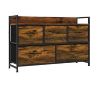 Homcom mueble organizador cajonera de tela con cajones plegables estante abierto y marco de acero estilo industrial para salón recibidor dormitorio 98x29x63 cm, marrón rústico 98 cm