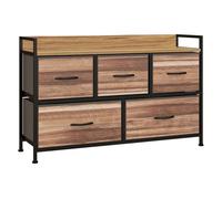 HOMCOM Mueble Organizador Cajonera de Tela con Cajones Plegables Estante Abierto y Marco de Acero Estilo Industrial para Salón Recibidor Dormitorio 98x29x63 cm, Roble