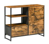 HOMCOM Mueble Organizador Cajonera de Tela con Cajones Plegables Estantes Abiertos y Marco de Acero Estilo Industrial para Salón Recibidor Dormitorio 84x30x71,5 cm Marrón Rústico