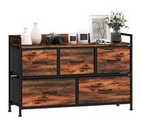 HOMCOM Mueble Organizador con Cajones Plegables 98x29x63 cm Marrón Rústico | Cajonera de Tela, Estante Abierto, Marco de Acero, Estilo Industrial, para Salón Recibidor Dormitorio