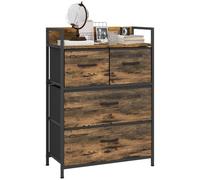 HOMCOM Mueble Organizador con Cajones Plegables 60x29x85 cm Marrón Rústico | Cajonera de Tela, Estante Abierto, Marco de Acero, Estilo Industrial, para Salón Recibidor Dormitorio