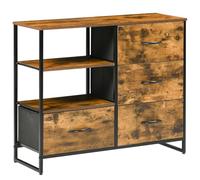HOMCOM Mueble Organizador con Cajones Plegables 84x30x71,5cm Marrón Rústico | Cajonera de Tela, Estante Abierto, Marco de Acero, Estilo Industrial, para Salón Recibidor Dormitorio