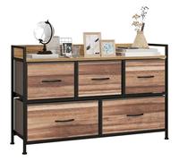 HOMCOM Mueble Organizador Cajonera de Tela con 5 Cajones y Metálico Estilo Industrial para Salón Recibidor Dormitorio 98x29x63 cm