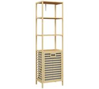 HOMCOM Mueble para Baño con Cesta para la Ropa Sucia con 3 Estantes Abiertos 44x33x160 cm Natural Aosom España