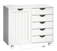HOMCOM Mueble para Impresora con Estación de Carga y Ruedas 5 Cajones Puertos USB Estante Ajustable Blanco