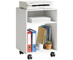 HOMCOM Mueble para impresora con ruedas de freno, mueble para impresora de madera con 2 compartimentos abiertos, multiusos para oficina, estudio, tamaño A4 y carta, 40 x 35 x 55 cm, blanco