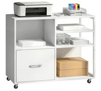HOMCOM Mueble para Impresora con Ruedas, Mesa para Impresora con Estantes Abiertos y Cajón para Documentos Tamaño A4 y Carta, Archivador Móvil para Oficina en Casa, Blanco