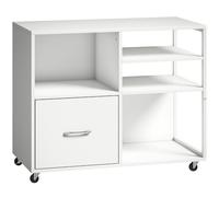 HOMCOM Mueble para Impresora con Ruedas Mesa para Impresora con Estantes Abiertos y Cajón para Documentos Tamaño A4 Blanco