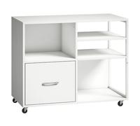 HOMCOM Mueble para Impresora con Ruedas, Mesa para Impresora con Estantes Abiertos y Cajón para Documentos Tamaño A4 y Carta, Archivador Móvil para Oficina en Casa, Blanco