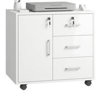 HOMCOM Mueble para Impresora con Ruedas, Mesa para Impresora con Puerta y 3 Cajones, Cerraduras, Estante Ajustable, Archivador Móvil para Oficina en Casa, 60x40x56 cm, Blanco
