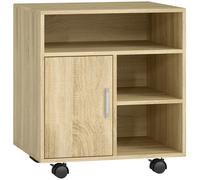 HOMCOM Mueble para Impresora con Ruedas Multifuncional con Estantes con Amplio Espacio de Almacenaje 60x50x65,5 cm Natural