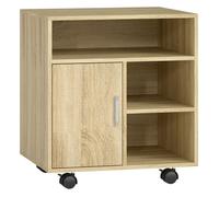 HOMCOM Mueble para Impresora con Ruedas, Soporte de Impresora con Compartimentos Abiertos y Puerta, para Oficina, Hogar, Estudio, 60x50x65,5 cm, Natural