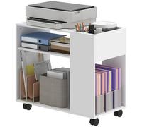 HOMCOM Mueble para Impresora con Ruedas, Soporte de Impresora con Compartimentos Superiores, Estantes Abiertos, para Oficina, Hogar, Estudio, 70x36x60 cm, Blanco