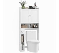 HOMCOM - Mueble para inodoro o lavadora, armario sobre el inodoro con 2 puertas, 3 compartimentos abiertos, estante ajustable, soporte de papel higiénico, 80 x 19,5 x 170 cm, color blanco