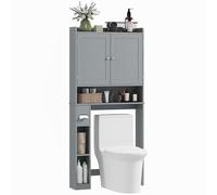 HOMCOM - Mueble para inodoro o lavadora, armario sobre el inodoro con 2 puertas, 3 compartimentos abiertos, estante ajustable, soporte de papel higiénico, 80 x 19,5 x 170 cm, color gris
