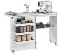 HOMCOM Mueble para Máquina de Coser Mesa Plegable de Costura con Compartimentos de Almacenamiento Estante Abierto y 5 Ruedas Mesa para Máquina de Coser para Dormitorio Salón Blanco