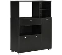 HOMCOM Mueble para Microondas con Cajón Estantes 3 Puertas 3 Compartimientos Diseño Anti-vuelco para Comedor 90x40x120 cm Negro