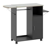 HOMCOM Mueble para Planchar con Superficie de Apoyo Efecto Lino, 3 Estantes tipo Cubo y Guía, 127x42.5x99 cm, Negro