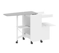 HOMCOM Mueble para planchar, tabla de planchar plegable con ruedas con puertas de apertura por presión, bisagras de cierre suave, blanco Aosom España