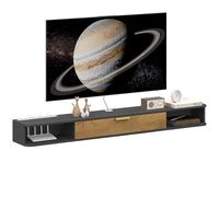 HOMCOM - Mueble para TV Colgante, Mueble de Madera, Banco de TV de Pared, con Compartimentos Abiertos, Puerta abatible y pasaplacables, para salón, Dormitorio, 160 x 24 x 16 cm, Color Gris