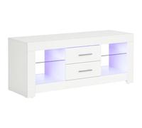 HOMCOM Mueble para TV de 55" con luces LED de 12 colores y mando a distancia, mueble de salón de madera con estantes de cristal, 120 x 40 x 50 cm, blanco