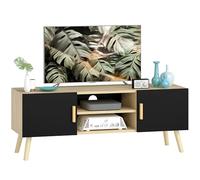 HOMCOM - Mueble para TV de madera, banco de TV de hasta 50 pulgadas, con estantes, 2 armarios y pasacables para salón, dormitorio, 110 x 36,2 x 42 cm, roble y negro