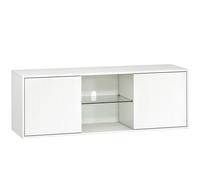 HOMCOM Mueble para TV hasta 140 cm suspendido o de suelo, puertas con cierre suave, orificio pasacables y estante de cristal, Blanco Aosom España