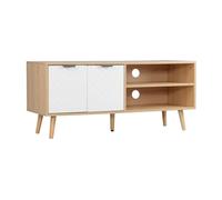HOMCOM Mueble de TV 46 Pulgadas con 2 Puertas y 2 Estantes Mesa TV Moderno Natural y Blanco 110x39x48,8 cm para Televisores Aosom España