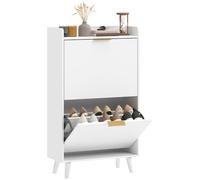 HOMCOM - Mueble para zapatos (12 pares), armario de zapatos estrecho con 2 cajones abatibles, estantes ajustables y bandeja superior, patas de madera de caucho, para pasillo, entrada, 70 x 30 x 120 cm