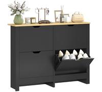 HOMCOM - Mueble para zapatos (16 pares, armario para zapatos estrecho, con 4 cajones abatibles y estantes ajustables, estilo moderno, para pasillo, entrada, 105 x 26 x 80 cm, negro y madera natural