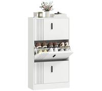 HOMCOM - Mueble para Zapatos (3 abatibles, 18 Pares, Armario para Zapatos, 3 Compartimentos, Gran Capacidad para Entrada, Pasillo, salón, 63 x 24 x 117 cm, Color Blanco