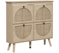HOMCOM Mueble para Zapatos 4 abatibles 20 pares estante ajustable estilo bohemio patas de madera maciza 105x24x97,5 cm natural Aosom España