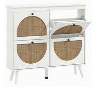 HOMCOM Mueble para zapatos 4 abatibles 20 pares estante ajustable estilo bohemio patas de madera maciza 105x24x97,5 cm blanco