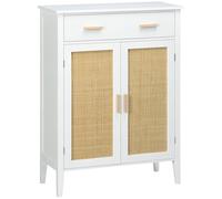 HOMCOM Mueble para Zapatos Almacenamiento con 2 Puertas Efecto Ratán Cajón 80x35x110 cm Blanco Aosom España
