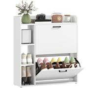 HOMCOM - Mueble para zapatos de 15 pares, moderno con 2 cajones abatibles, estantes ajustables, 3 estantes laterales, para pasillo y entrada, 83 x 24 x 90,5 cm, color blanco