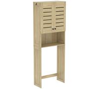 HOMCOM Mueble sobre el inodoro/para lavadora con armario de puertas dobles, puertas persianas, 67x31,5x190cm, roble