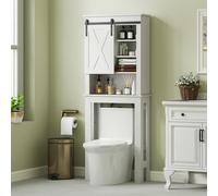 Homcom mueble sobre inodoro armario sobre inodoro con puerta corredera de granero y 6 compartimentos mueble de baño rústico 67x25x172 cm blanco 67 cm