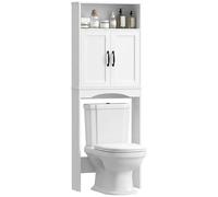 HOMCOM Mueble sobre Inodoro, Armario sobre Inodoro, Mueble de Baño con 2 Puertas de Cierre Silencioso, Estante Abierto para Lavanderías, Espacios Pequeños, 64x21x173,5 cm, Blanco