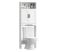 HOMCOM Mueble sobre Inodoro, Armario sobre Inodoro, Mueble de Baño con 2 Puertas de Cierre Silencioso, Estante Abierto para Lavanderías, Espacios Pequeños, 64x21x173,5 cm, Blanco