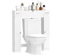 HOMCOM Mueble sobre Inodoro con 2 Armarios Laterales 88x18x98 cm Blanco | Armario sobre Inodoro, Mueble de Baño, Cajón Abatible, Portapapeles, Estantes Ajustables, para Espacios Pequeños