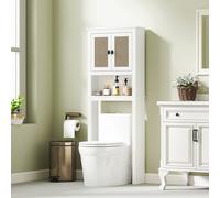 Homcom mueble sobre inodoro estrecho armario sobre inodoro con 2 puertas con frontal de ratán compartimento y estante ajustable mueble de baño 60x19,5x160 cm blanco