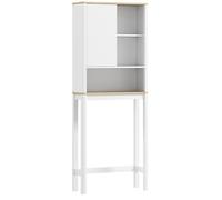HOMCOM Mueble sobre inodoro con puerta acanalada y estantes regulables, 65x25x170 cm, blanco