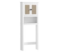 HOMCOM Mueble sobre Inodoro Estrecho Armario sobre Inodoro con 2 Puertas con Frontal de Ratán Compartimento y Estante Ajustable Mueble de Baño 60x19,5x160 cm Blanco