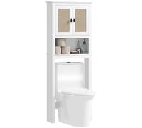 HOMCOM Mueble sobre Inodoro Estrecho Armario sobre Inodoro con 2 Puertas con Frontal de Ratán Compartimento y Estante Ajustable Mueble de Baño 60x19,5x160 cm Blanco